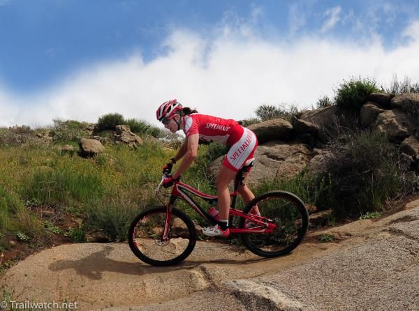 Lea Davison (Specialized) rides to an impressive third place