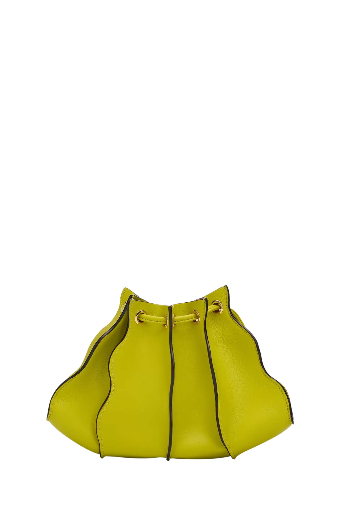 Chartreuse Pleated Wave Leather Crossbody Bag
