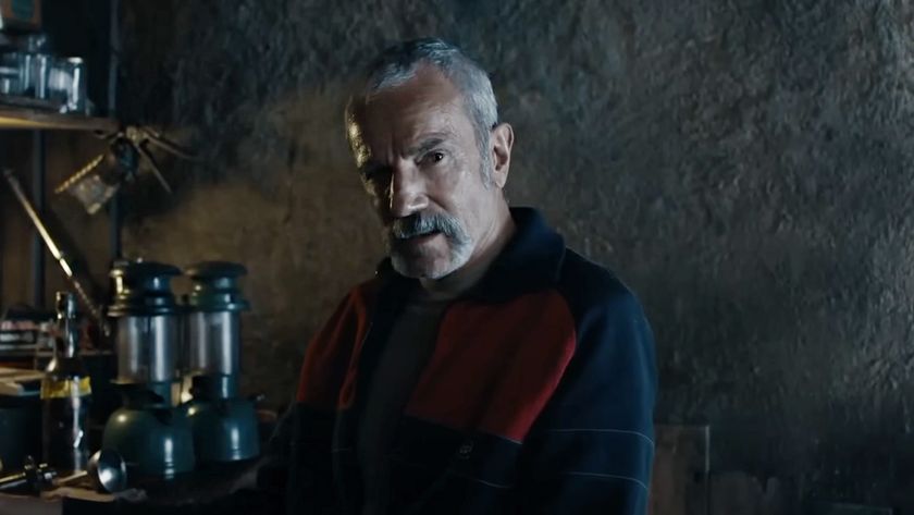 Daniel Day-Lewis wearing a blue and red shirt, as he appears in his new movie, Anemone (2025).