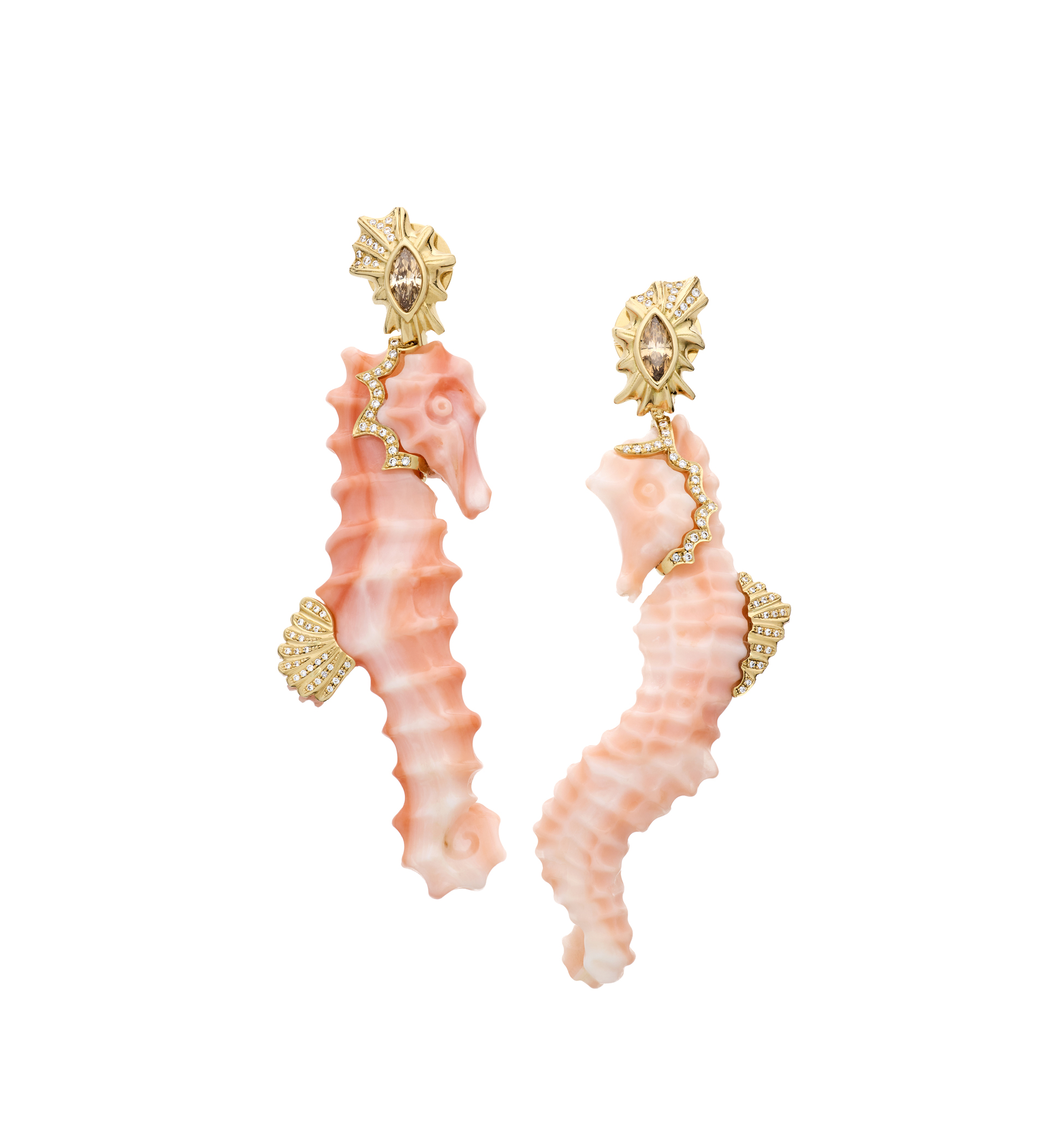 Lito, Seahorse Corals Diamonds Earrings