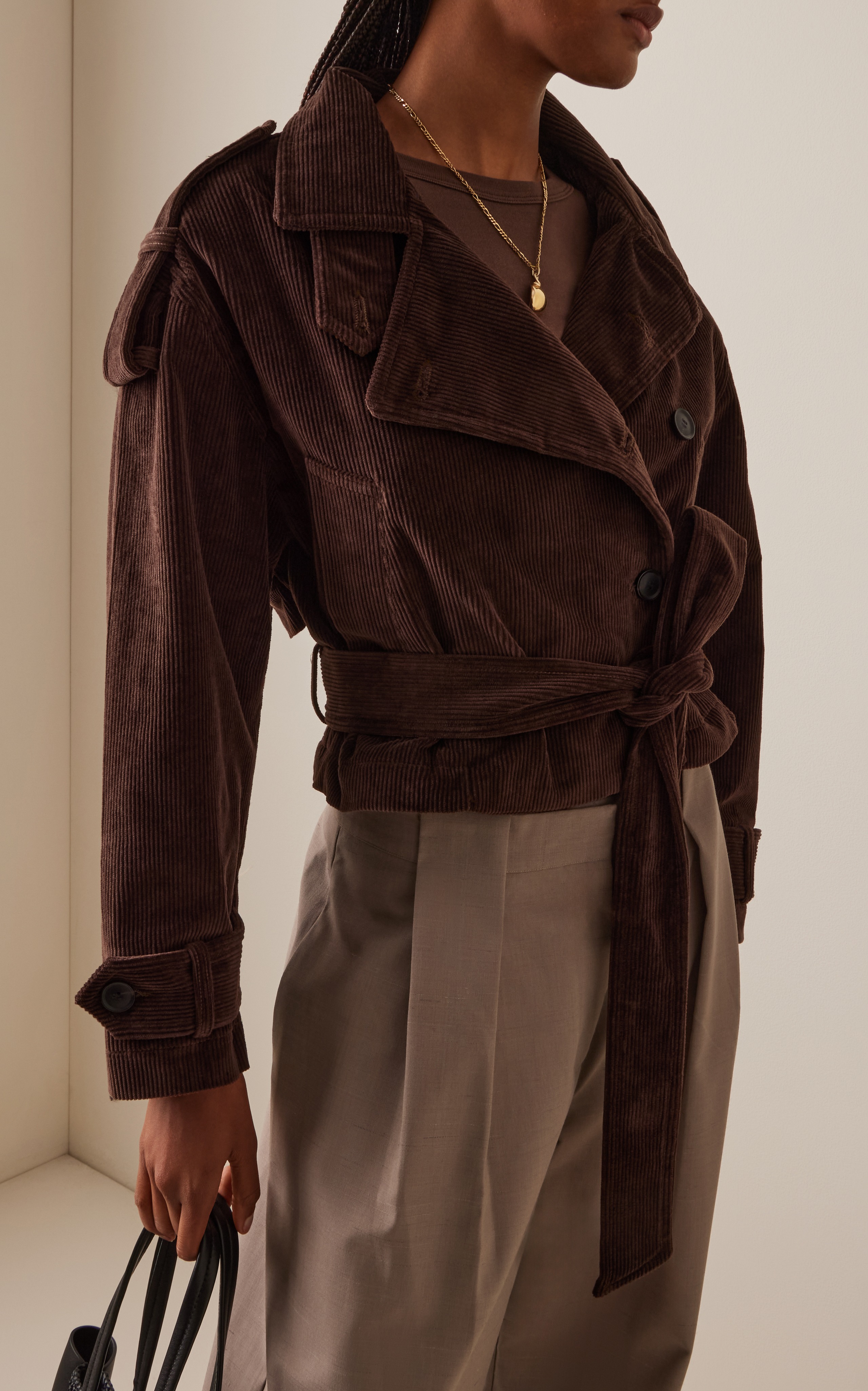 Favi Cropped Corduroy Trench Coat