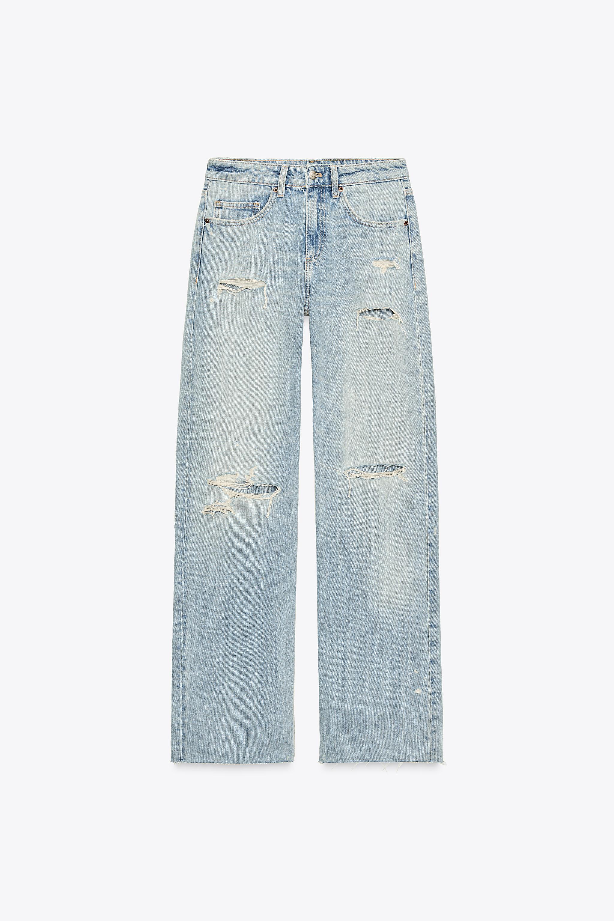 Trf Mid-Rise Ripped Wide Leg Jeans