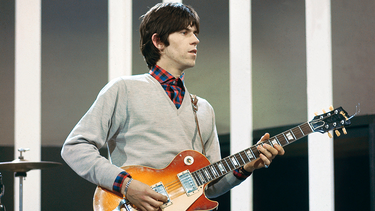 English guitarist Keith Richards of rock group The Rolling Stones plays a Gibson Les Paul guitar with Bigsby Vibrato on the set of the ABC Television pop music television show Thank Your Lucky Stars at Alpha Television Studios in Birmingham, England on 21st March 1965