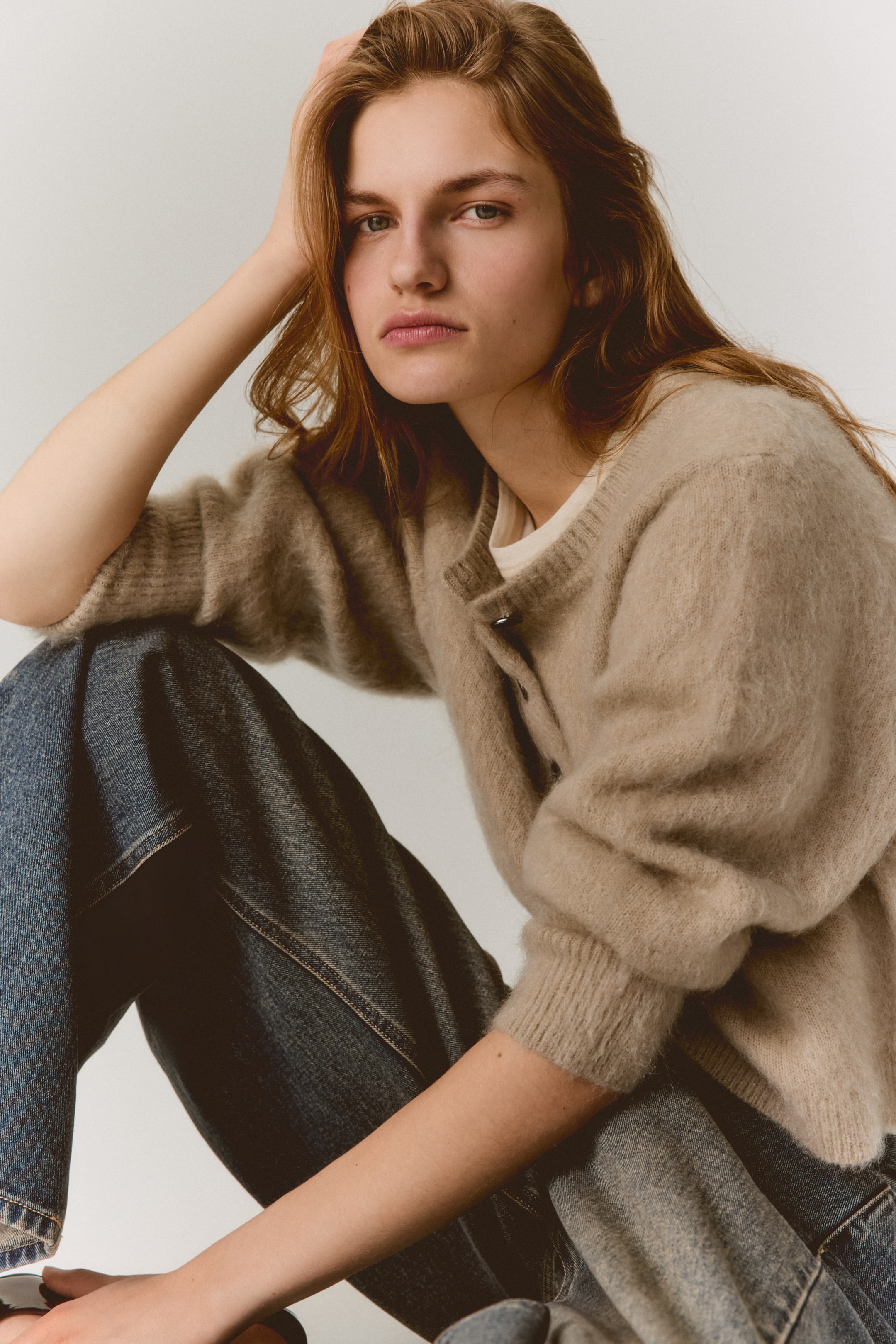 Mohair-Blend Cardigan - Light Grey