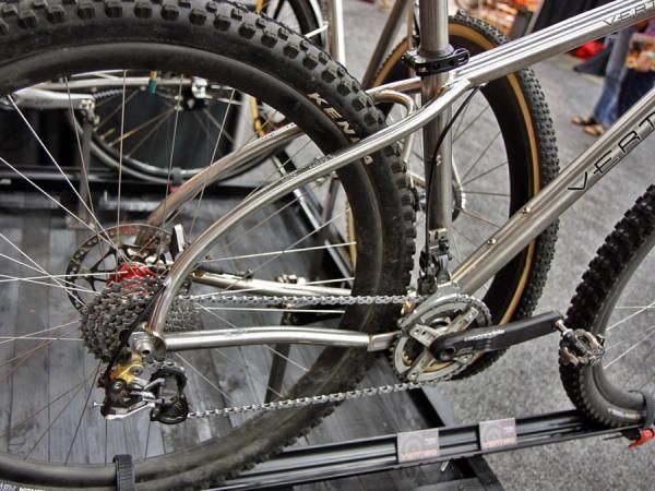 The curved seat stays are a nice touch on this Vertigo titanium hardtail.