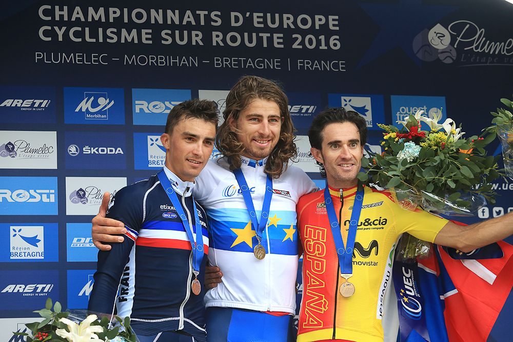 Julian Alaphilippe, Peter Sagan and Daniel Moreno on the European championships podium