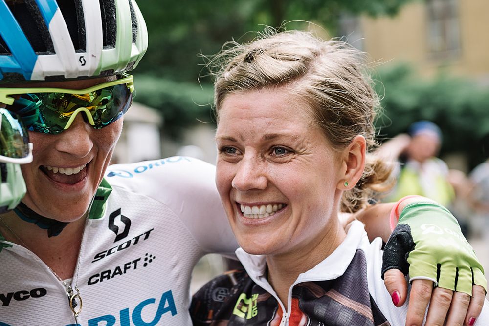 Emma Johansson (Orica-AIS) all smiles after securing the overall title