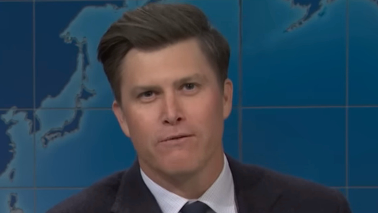 Colin Jost delivering a joke on Weekend Update.