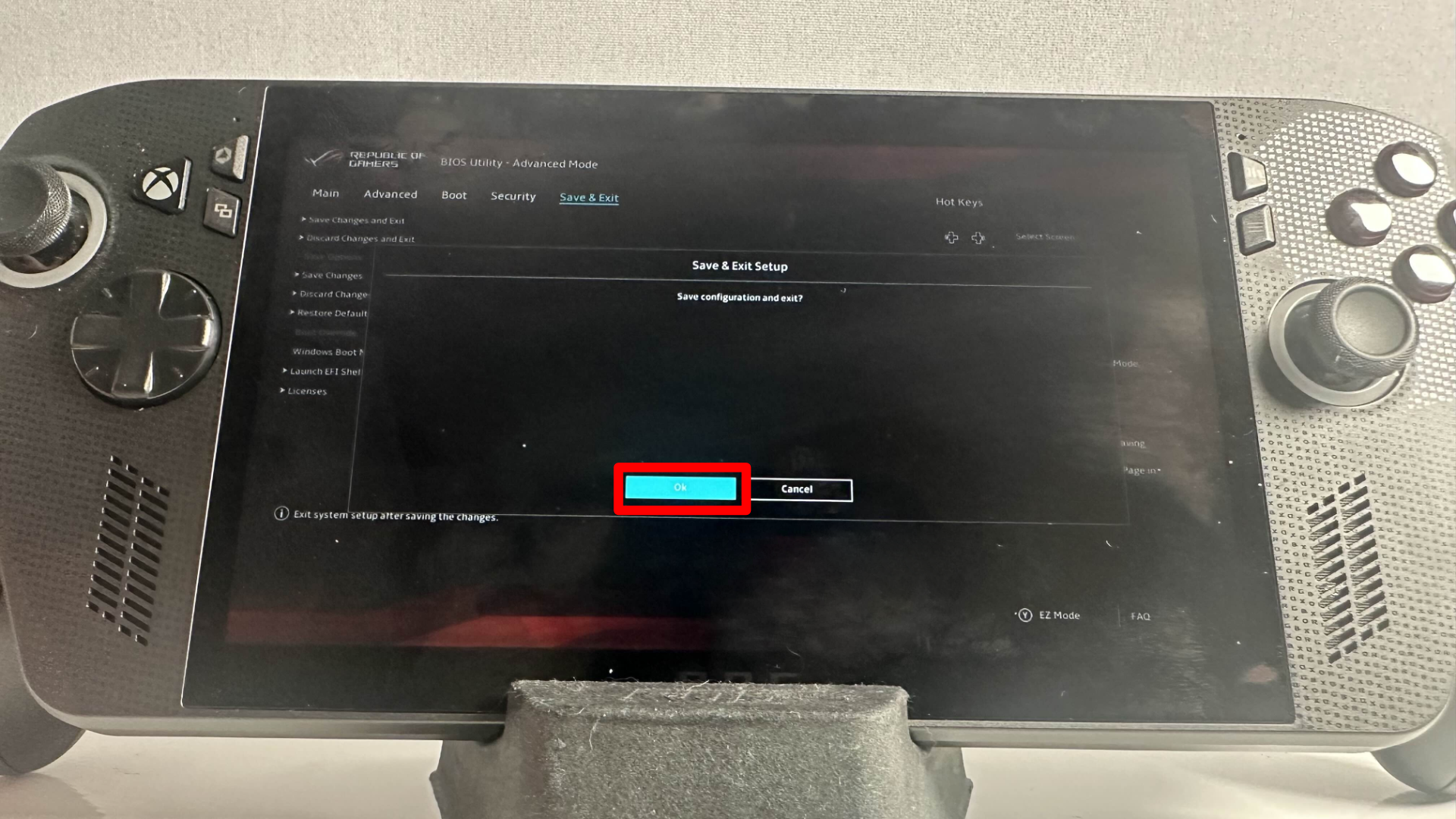 BIOS settings on the Xbox Ally