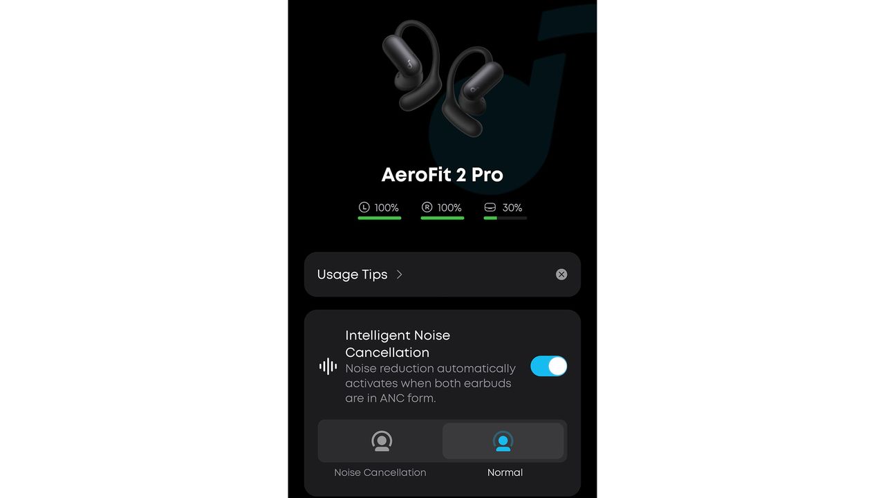 A screenshot of the Aerofit 2 Pro main menu from the Soundcore app