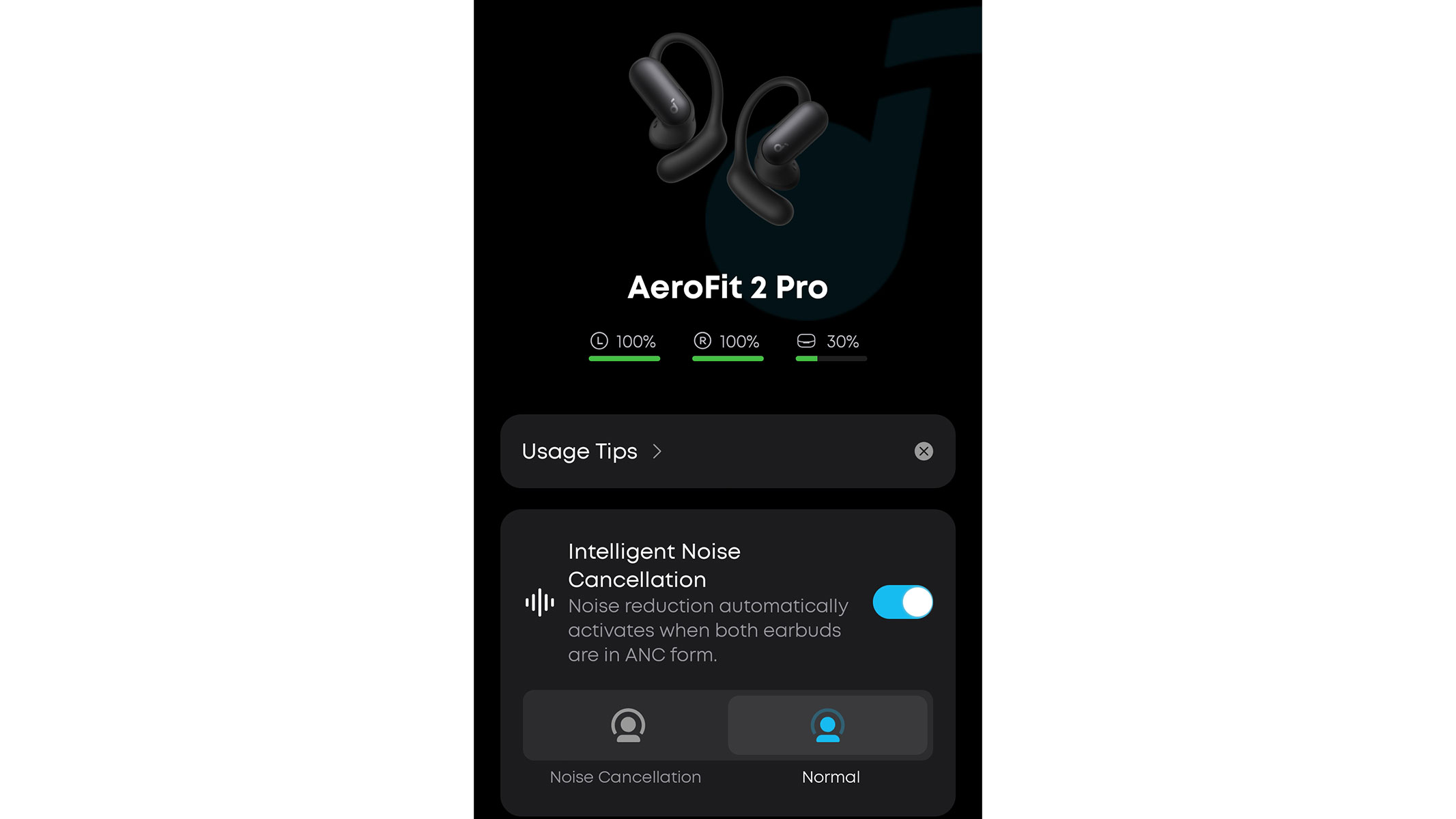 A screenshot of the Aerofit 2 Pro main menu from the Soundcore app