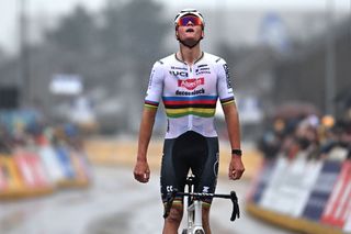 HARELBEKE BELGIUM MARCH 22 Mathieu van der Poel of The Netherlands and Team Alpecin Deceuninck celebrates at finish line as race winner during the 67th E3 Saxo Bank Classic Harelbeke 2024 a 2076km one day race from Harelbeke to Harelbeke UCIWT on March 22 2024 in Harelbeke Belgium Photo by Tim de WaeleGetty Images