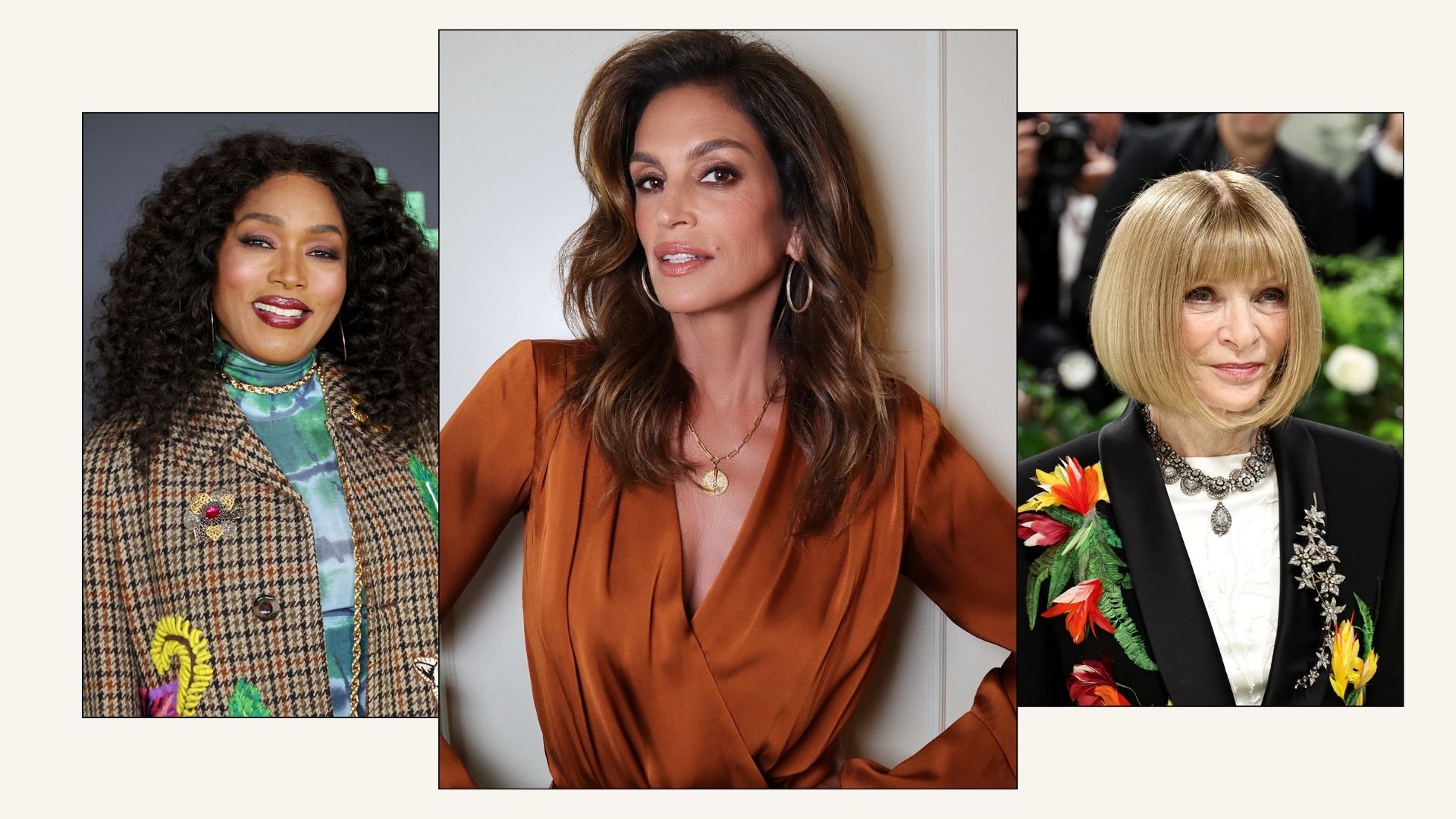Graphic of Angela Bassett, Cindy Crawford and Anna Wintour's haircuts