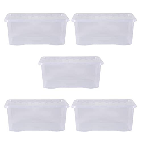 Wham Crystal 5 X 45l Stackable Plastic Storage Boxes With Lids | Ideal for Home, Office, Toys &amp;amp; More | Large Boxes | Made in Uk - Clear