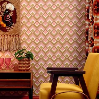 A close up of Just an Illusion Wallpaper in Vintage Pink and Harvest Gold