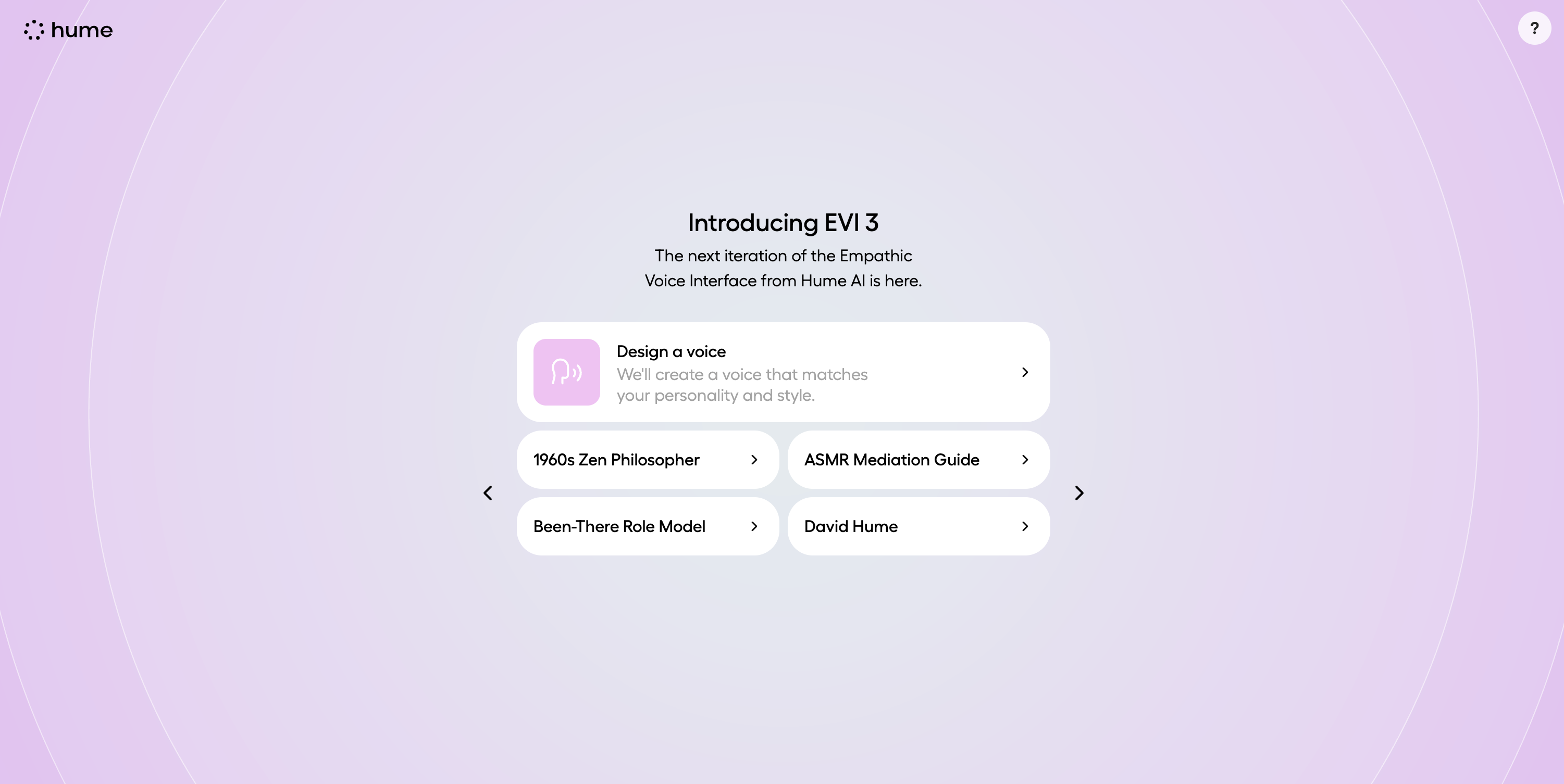 Hume AI voice screen for Evi 3