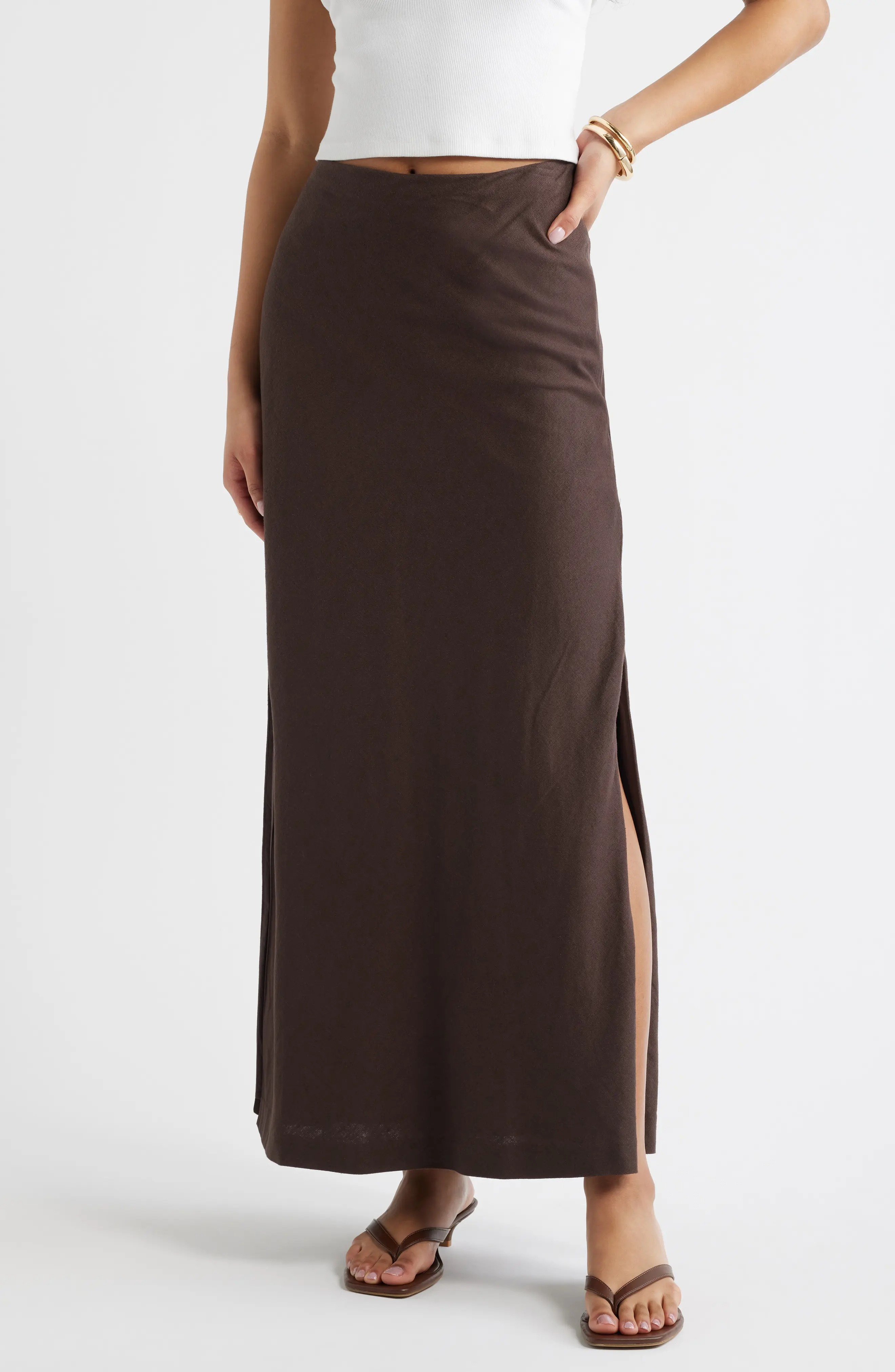 Open Edit, Linen Blend Column Maxi Skirt