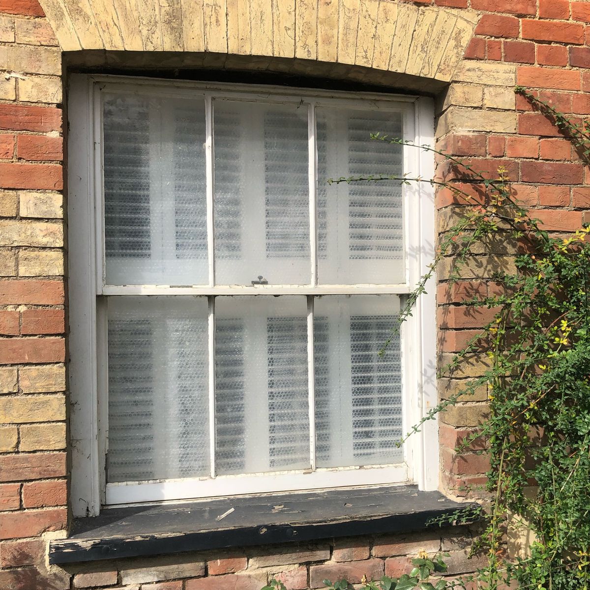 A window with bubble wrap seen from the outside