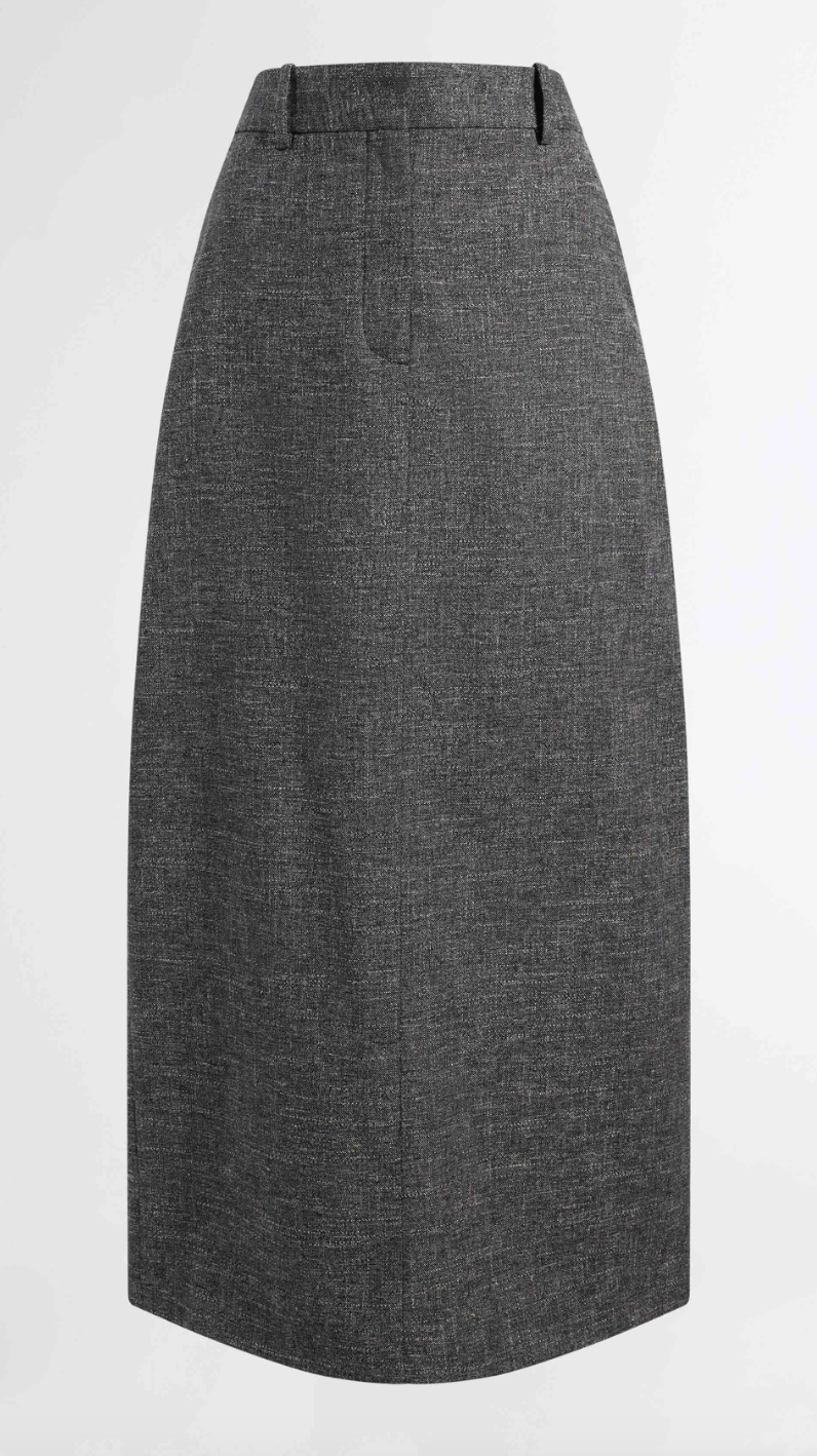 Argent, Tailored Maxi Skirt in Textured Cotton Wool | Salt and Pepper