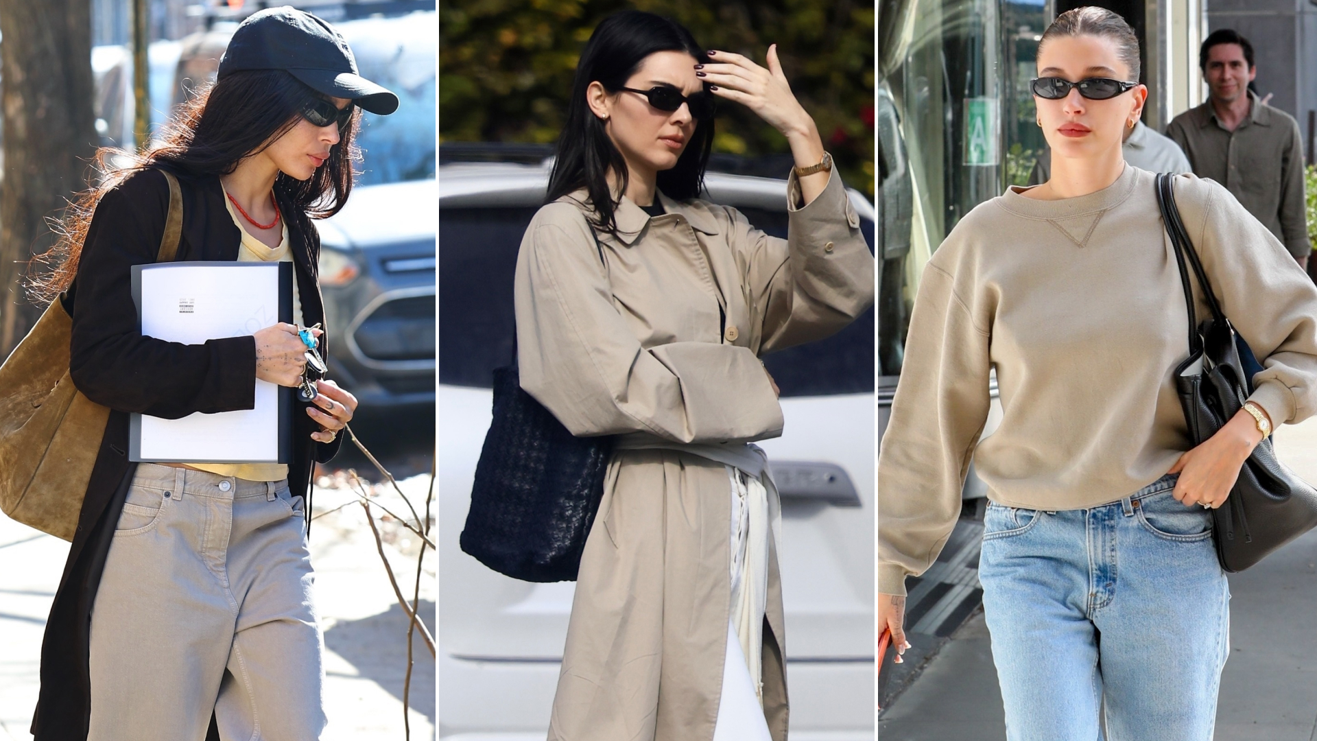 collage of celebrities wearing spring 2026 shoe trends with jeans