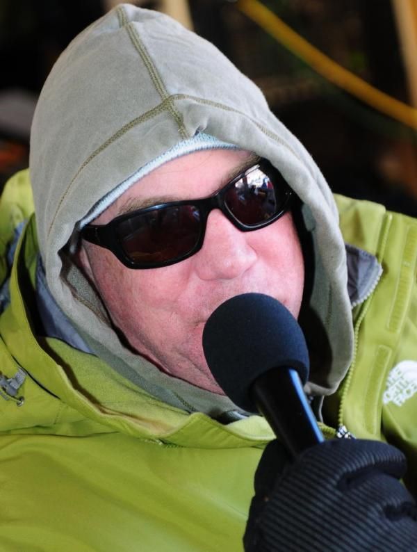 Announcer Dave Towle was not seen outside the heated truck even one time.