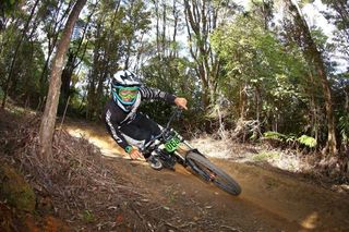 Sam Blenkinsop on his way to winning a round of the New Zealand MTB Downhill Cup