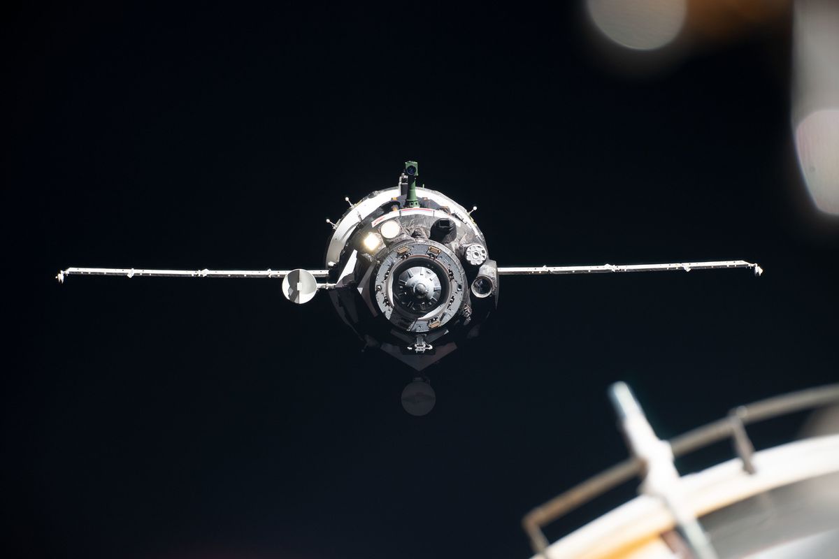  The Soyuz MS-13 crew spacecraft is seen approaching the International Space Station on July 20, 2019. It will return to Earth on Feb. 6, 2020.