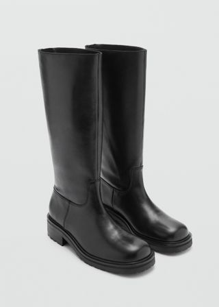 High Leather Boots With Zip