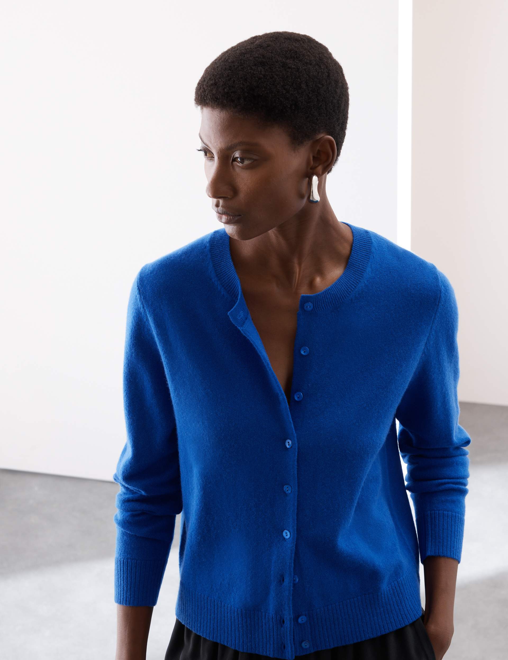 Pure Cashmere Crew Neck Relaxed Cardigan