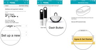 a series of screenshots showing the aforementioned steps for setting up Amazon Dash buttons