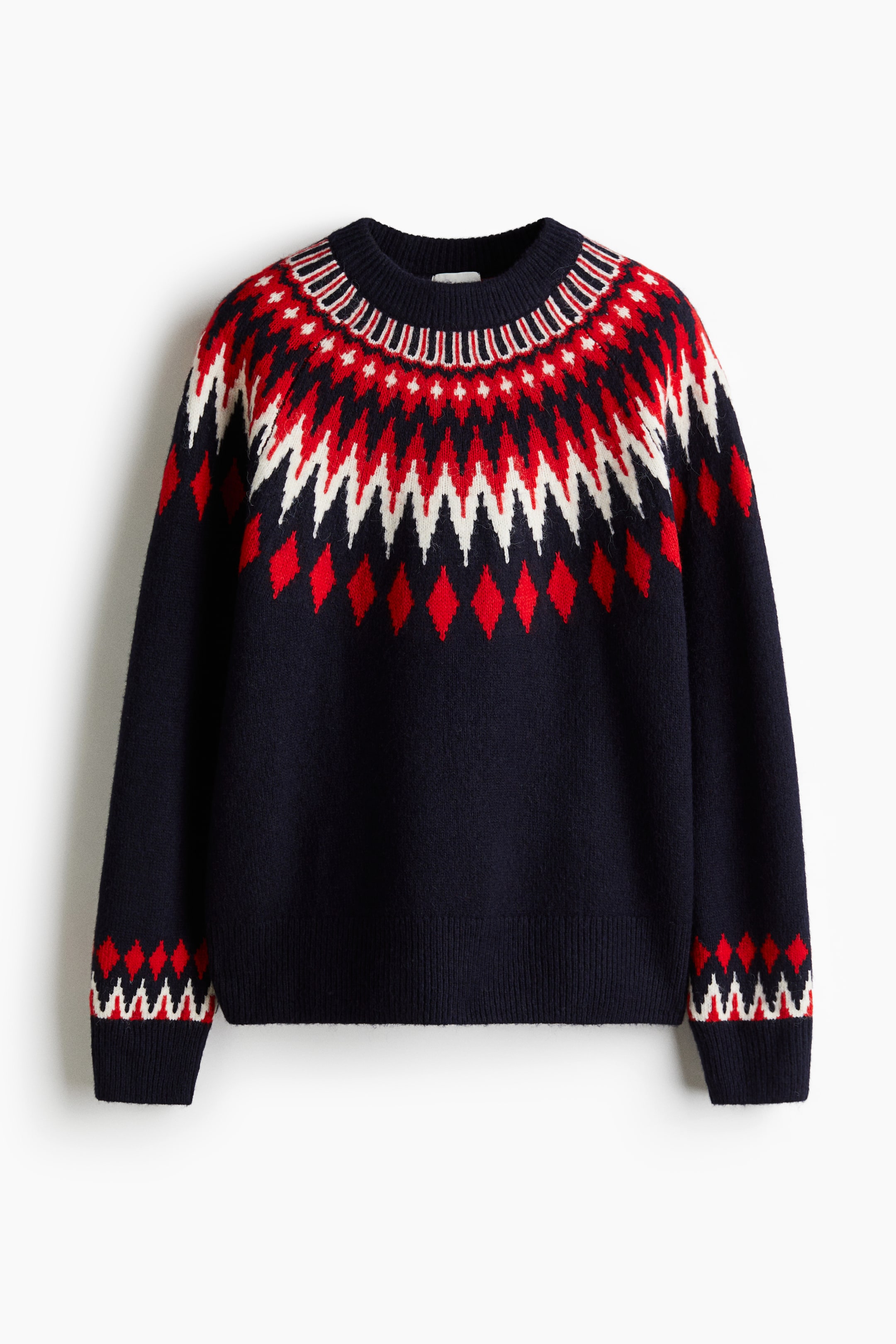 Jacquard-Knit Sweater - Navy Blue/patterned