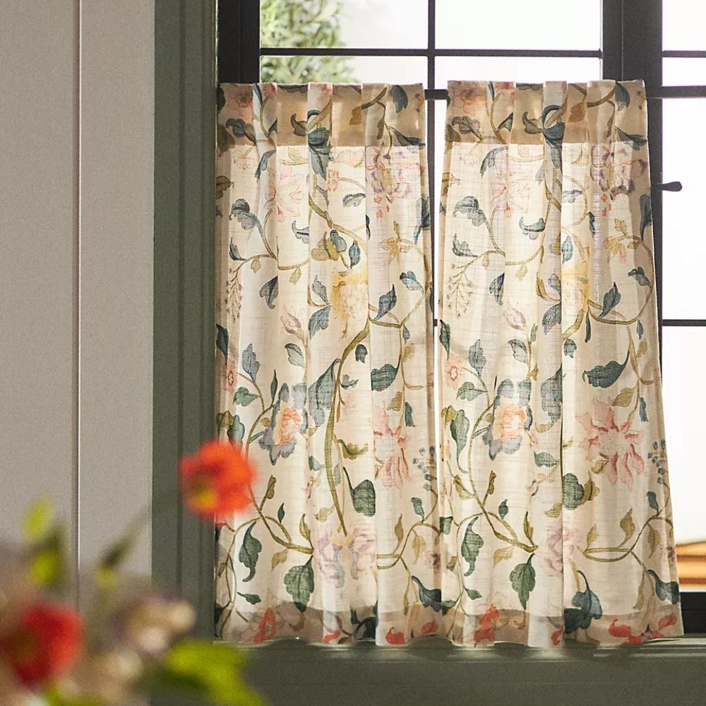 Hattie Organic Cotton Floral Printed Caf&amp;eacute; Curtains