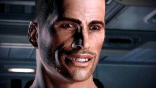 Commander Shepard grins unnervingly.