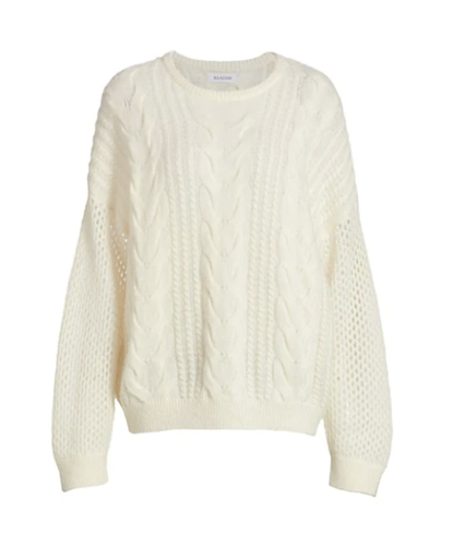 Nadaam Open Cable Wool-Cashmere Crewneck Pullover