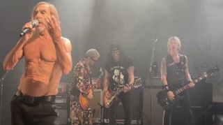 (from left) Iggy Pop, Andrew Watt, Slash and Duff McKagan perform onstage at the Hollywood Palladium in Los Angeles on April 27, 2023
