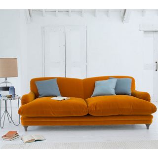 Pudding Velvet Sofa in Orange in white Living room