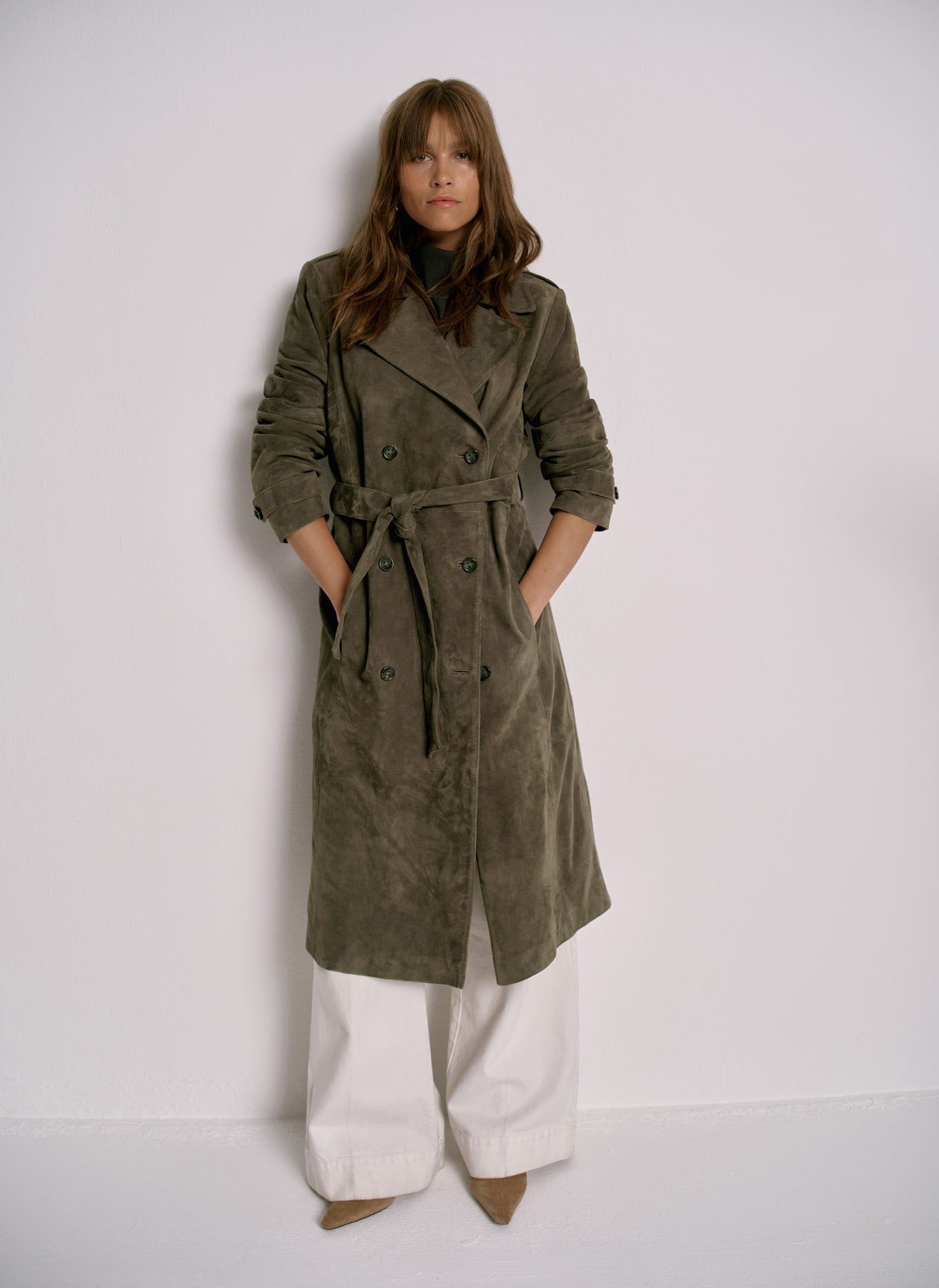 Khaki Suede Trench Coat