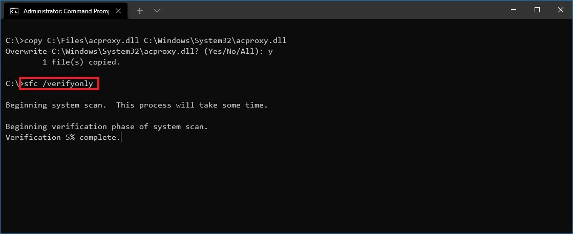 Windows 10 SFC verifyonly command