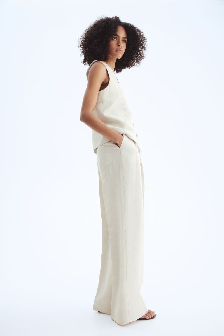 Linen-Blend Tailored Trousers