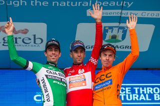 Jan Hirt, Vincenzo Nibali and Jaime Roson on the podium in Tour of Croatia
