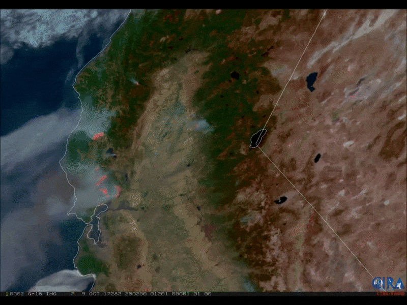 Multiple fires in California produce plumes of smoke that are visible to satellites.