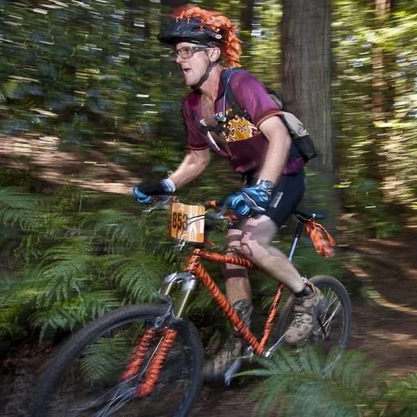 This racer matched his bike and costume.