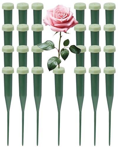 Fiveizero Floral Water Tubes for Flowers, 25 Pcs 5.64 Inch Green Flower Stem Water Tubes With Caps, Plastic Floral Tubes Vials for Fresh Flower Arrangements, Florist Supplies