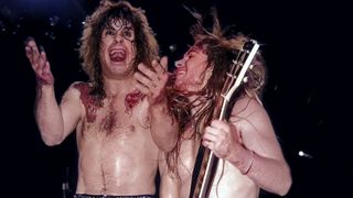 British musician Ozzy Osbourne (left) and American guitarist Zakk Wylde perform at the Poplar Creek Music Theater in Hoffman Estates, Chicago, Illinois, July 12, 1989.