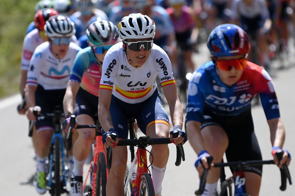 JACA SPAIN MAY 02 Mavi Garcia of Spain and Team Liv AlUla Jayco competes during the 10th La Vuelta Femenina 2024 Stage 5 a 1139km stage from Huesca to Alto del Fuerte Rapitan Jaca 1103m UCIWWT on May 02 2024 in Jaca Spain Photo by Alex BroadwayGetty Images