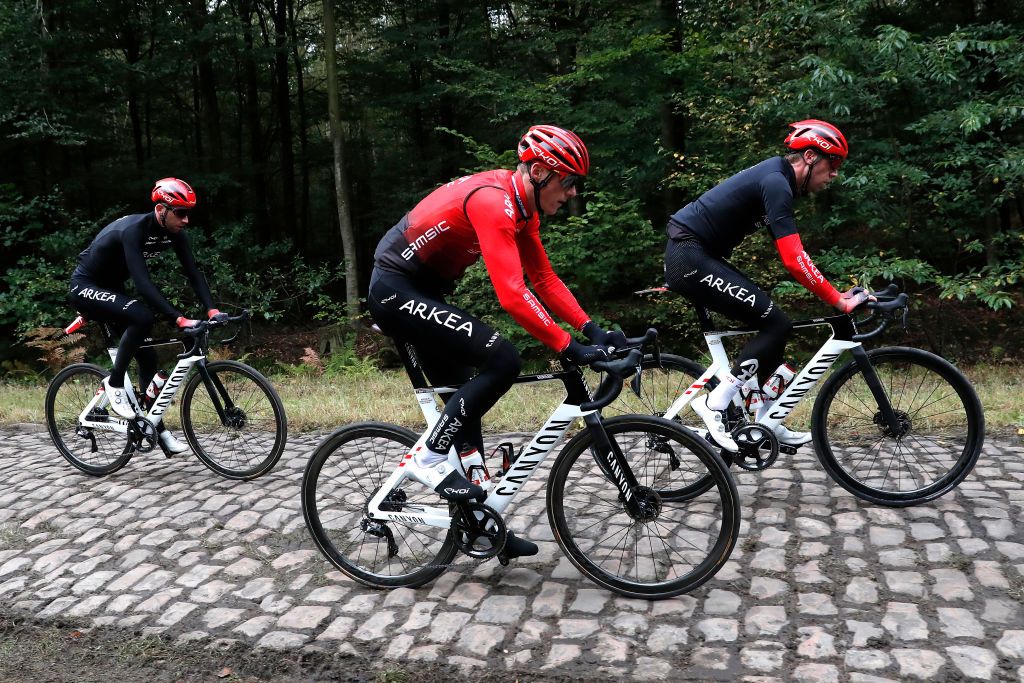 ARENBERG FRANCE SEPTEMBER 30 Connor Swift of United Kingdom and Team Arka Samsic with teammates during the 118th Paris Roubaix 2021 Training Day 1 ParisRoubaix on September 30 2021 in Arenberg France Photo by Bas CzerwinskiGetty Images
