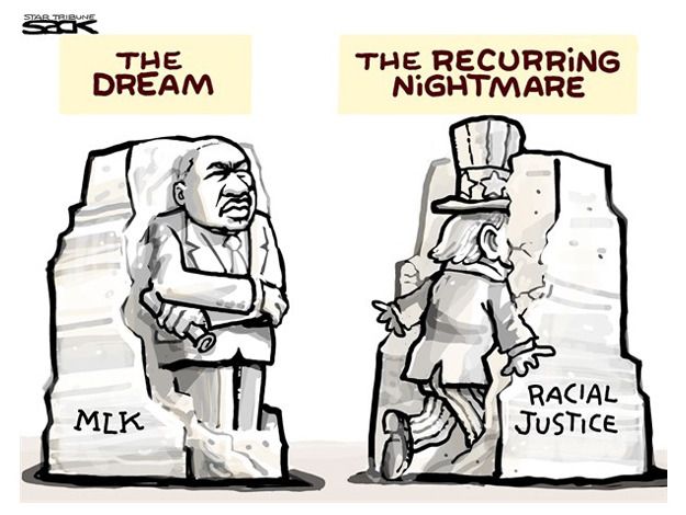 Political cartoon Ferguson justice MLK