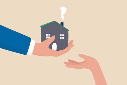 Inheritance tax illustration - house or real estate exchange from one hand to another