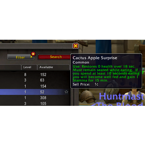 Multiple potions and food items in World of Warcraft are shown to have "restores 0 health" or "restores -0 health" in their tooltips.