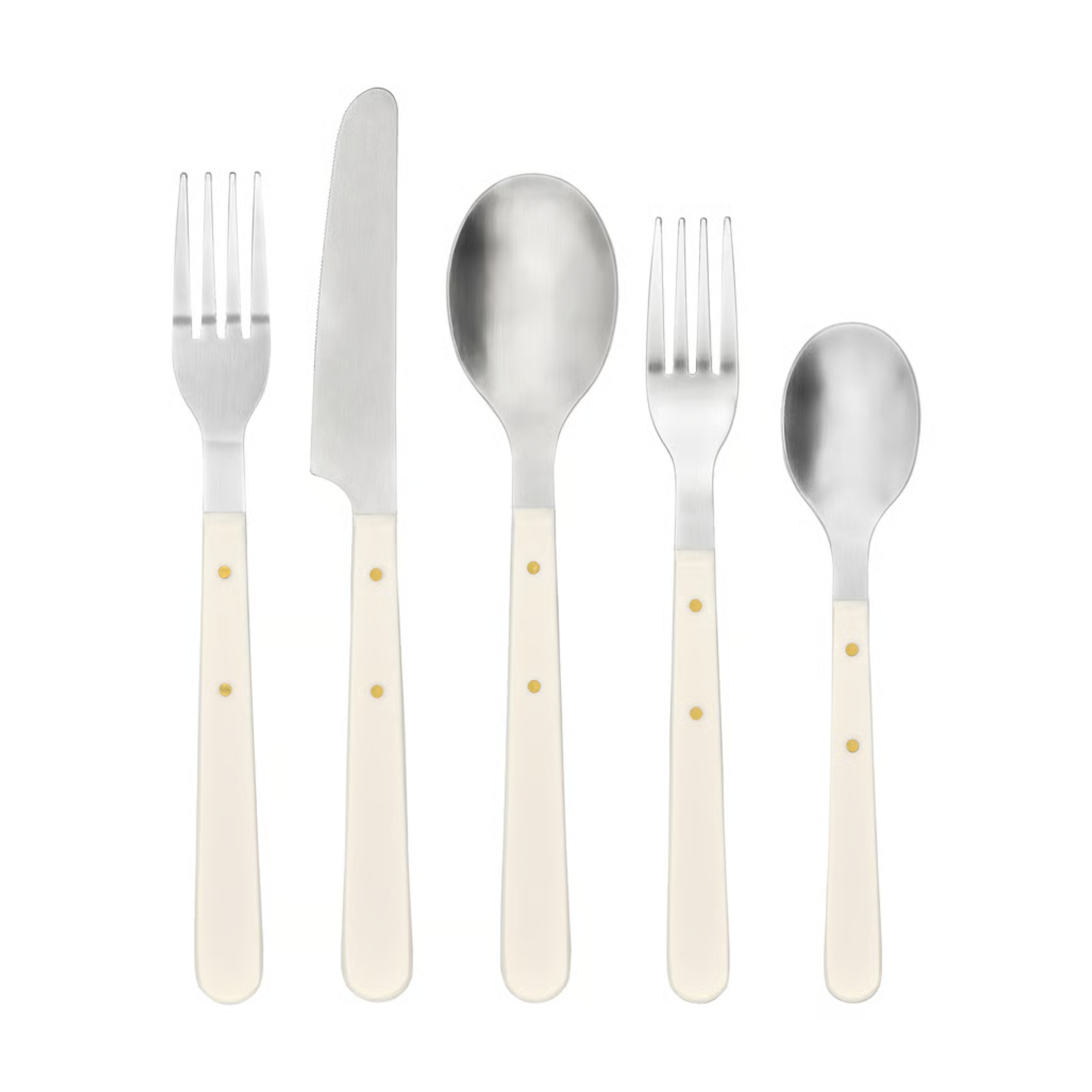 a white and silver flatware set
